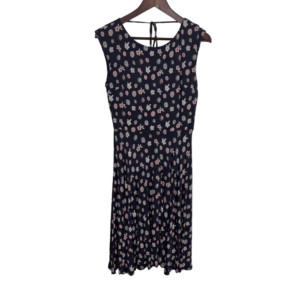 Loft Floral V-Back Neck Tie Sleeveless Dress Women's Small Blue/Purple and pink